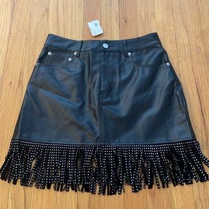 NWT Black leather fringe skirt